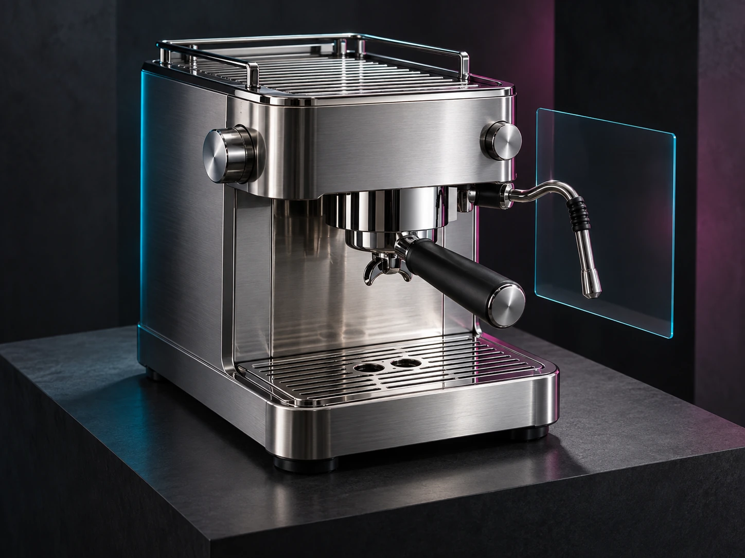 Detailreiche dreidimensionale Darstellung einer Edelstahl-Espressomaschine